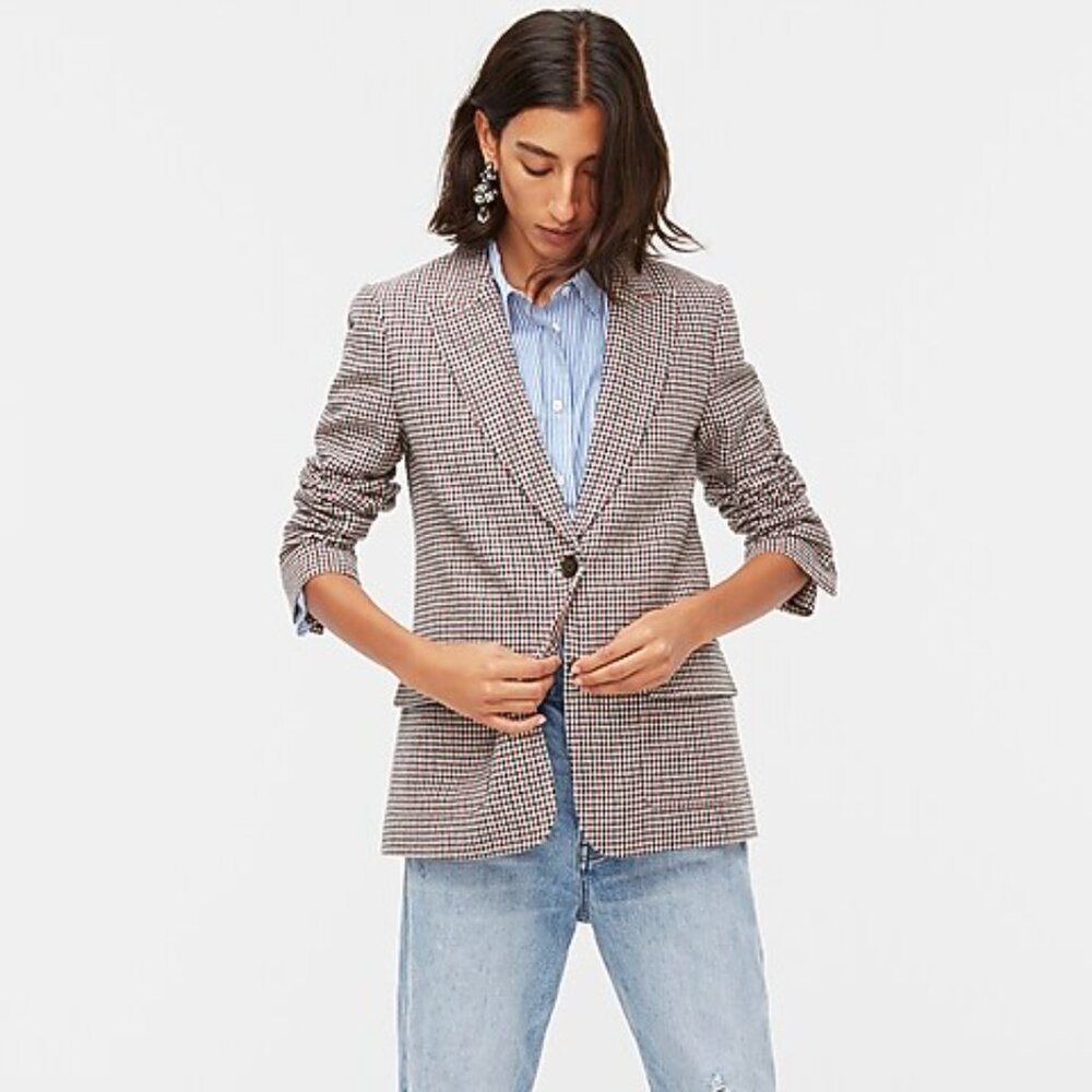 J. Crew NELLO GORI Boyfriend Made in Italy Blazer in red plaid